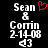 Static pixel art displays 'Sean & Comin 2-14-08 d3' with a red heart symbol above Sean on the left side.