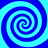 Four blue and cyan spiral patterns arranged in a on a cyan background, each spiral rotating clockwise with alternating color bands