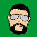Pixelated cartoon head with black hair, gray sunglasses, and a full beard on green background; multiple overlapping views show partial face segments.