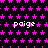 Static image with black background covered in repeating pink star shapes, white text 'paige' repeated across the image, and a solid gray rectangle in the bottom-right corner.