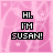 A contact sheet of 11 animated frames showing a static pink-themed buddy icon with text "HI. I'M SUSAN!" on each frame, displayed in a grid layout with one gray placeholder cell.