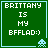 Green square with light blue border displays text 'BRITTANY IS MY BFFLAD:)' and four different pixelated alien icons in corners.