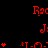 Red text and symbols on black background with animated heart additions; repeated 'Roc' and 'J:' labels, plus asterisk patterns.