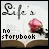 Animated contact sheet of a 4x3 grid showing sequential frames of an icon with text 'Life's no storybook' over an open book and pink rose, displaying subtle animation changes in the rose's position and color saturation.