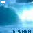 Pixelated blue wave scene with white splash effect and heart icon above text 'SPLASH' at bottom.