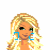 Pixel art contact sheet showing a blonde female character in various poses with green text elements on the right side.