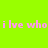 A bright green background with repeating pink text 'ilve who' and blue rectangular blocks arranged in a pattern