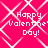 Pixelated pink background with white geometric patterns and repeated 'Happy Valentine's Day!' text in four quadrants.