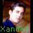 Two side-by-side pixelated images of a person with dark hair wearing a blue top against a brown striped background, each displaying the name 'Xander' in distinct text styles.