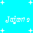 Pixelated white text on cyan background with scattered star shapes, showing repeated lettering and partial character fragments.