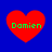 Four red heart shapes on a blue background, each containing green text reading "Damien" in a pixelated font.