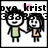 Pixelated cartoon-style icon shows two characters holding hands, one with green torso and the other with brown torso, against white background with text 'krist' above.
