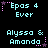 Pixelated text and star symbols arranged in a on black background, with cyan text and pink/purple stars