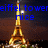 Pixelated image of a golden Eiffel Tower at night with blue text reading 'eiffel tower nice' overlaid on dark brown and black background.