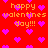 Red background with scattered pink hearts and repeated orange text reading 'happy valentines day!!!' in pixelated font.