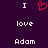 Pixelated text and a heart symbol on a dark purple background, with 'I' above the heart and 'love Adam' below.