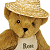 Pixelated teddy bear wearing straw hat and white shirt with 'Post' text, next to green background with 'Original Icons .com' in bright green pixel font.