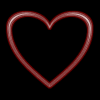 Two heart-shaped outlines on a black background, one in faded red and the other in bright glowing red with visible pixelation.