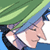 Pixelated static image of a character with blue hair and green headwear, partially cropped at the top and bottom edges.