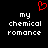Red pixelated heart symbol above white text reading 'my chemical romance' on black background.