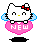 Pixelated white cat with red bow and blue wings holds pink heart-shaped sign reading NEW, displayed in two of three identical frames