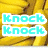 Pixelated text elements on a yellow rope background: cyan "Knock Knock" stacked, pink "Who's There?" stacked, and green "Gabi 433" with a small yellow symbol.