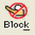 Pixelated icon with a red prohibition symbol over a yellow and gray object, paired with text reading 'Block' on light background and 'Cool Ppl Blook' in red on black.