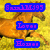 A horse in mid-gallop against a yellow background with blue text boxes containing pink pixelated letters.