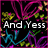 Animated icon with neon pink, blue, and green abstract lines on black background; text changes from "And Yess I Love You" to "Rawwwwww".