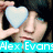 A person holds a light blue heart-shaped object over their eye, with text overlays reading "Alex Evans wants me!" in cyan and white.