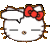 Hello Kitty avatar with red bow, closed eyes, and speech bubble showing three dots in first frame, then empty bubble in second frame, then filled bubble with six dots in third frame.