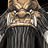 Pixelated image of a character with brown hair, dark eyes, and white teeth holding a silver sword against a black background.