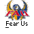 A static contact sheet showing two identical 50x50 pixel buddy icons with a cartoon character, each labeled "Fear Us" below the icon and accompanied by promotional text for badassbuddy.com on the right side of the image.