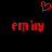 Red pixelated text 'emily' appears twice on a black background with a red heart symbol above, rendered in low-resolution digital style.