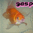 Animated goldfish with four text labels: 'gas' (pink), 'OH' (red), 'EM' (green), 'GEE' (purple) appear sequentially over a textured background.