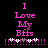 Pixelated pink text on black background reads "I Love My BFs" with white and gray audio waveforms below, two identical frames side-by-side.
