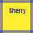 Yellow background with blue and purple lines, displaying the text 'Sherry' in pixelated black font across two adjacent