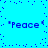 Blue background with scattered dark blue dots and four instances of the word "peace" in quotation marks, each rendered in pixelated text.