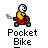 A contact sheet of 17 animated frames showing a red pocket bike icon with a yellow stick figure rider, transitioning to a large red truck carrying the text "BADASSBUDDY" in white pixelated letters.