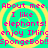 Pixelated cyan background with yellow spiral patterns and pink text repeating 'About me. About me. I like elephants! elephants! enjoy IMing enjoy IMing SpongeBob! SpongeBob!'