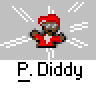 Animated contact sheet of a pixel art character in red attire with white accents, showing multiple frame variations including static poses and motion effects against gray or black backgrounds.