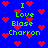 Blue background with red pixelated hearts scattered throughout, green text reading "I Love Blase Charrron" repeated in multiple positions.