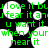 Green pixelated text on black background with white speech bubbles, repeating phrases about love, fear, and wanting something near.