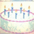 A birthday cake with blue candles and pink trim appears in two states: one with text 'HAPPY B-DAY MAIA!!!!!!' and another with 'ilysm <33333'.