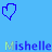 A blue background displays multiple heart-shaped icons with varying outlines and colors, each paired with the name 'Mishelle' in different hues.
