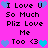 Pixelated text and heart symbols on a bright pink background with alternating blue and cyan hearts.