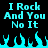 Pixelated cyan text "I Rock And You No It" repeated twice on black background with cyan flame shapes below.