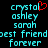 Two side-by-side pixelated text displays with cyan lettering on black background, one featuring a red heart symbol replacing the 'a' in 'crystal' while the other does not.