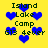 Yellow background with blue heart shapes and dark green text reading "Island Lake Camp G13 4ever" in a pixelated style.