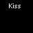 Black background with white 'Kiss' and 'Kiss ME' text in four corners surrounding a central pink pixelated rectangle containing red text.